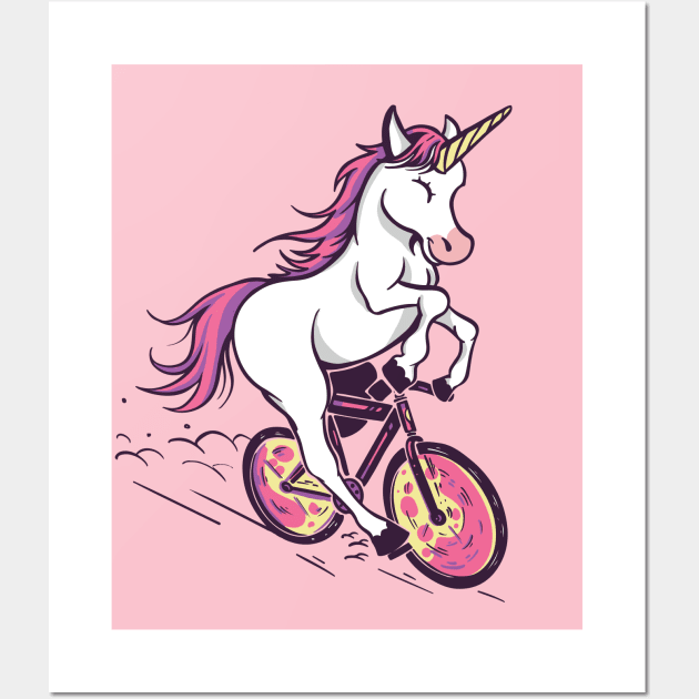 Uni Cycling | Cartoon Unicorn on a Bicycle Wall Art by SLAG_Creative